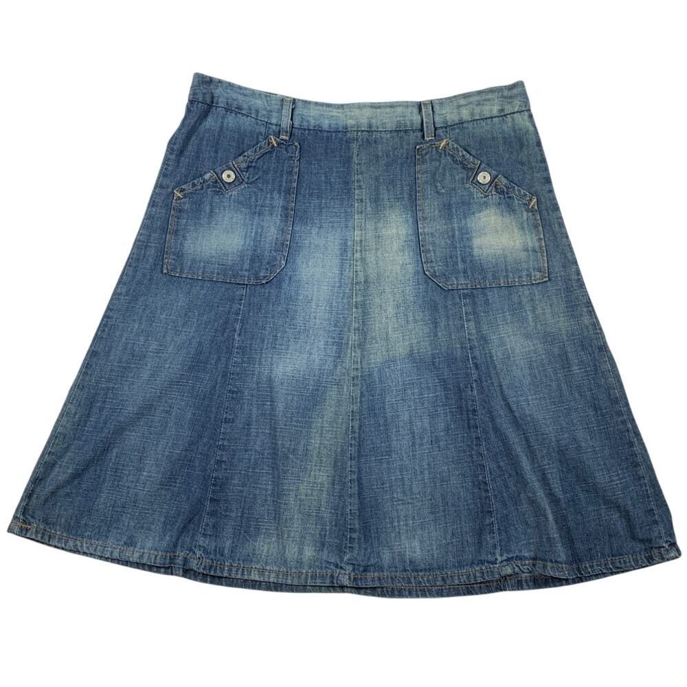 H&M Label of Graded Goods Denim Jean Skirt Patchwork Size 8 Boho Prairie Button